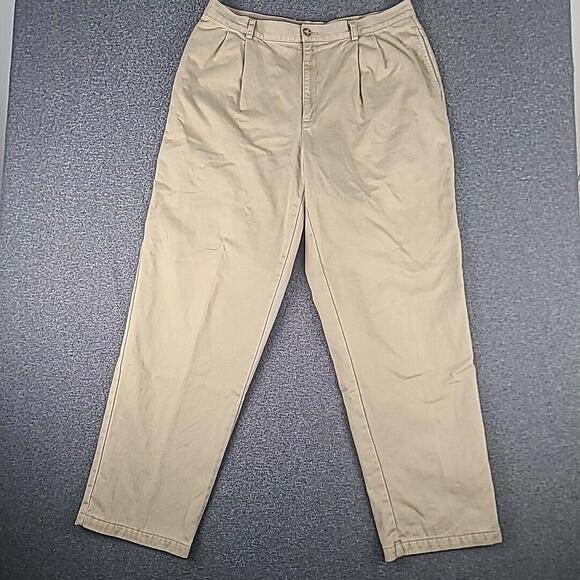 Vintage LL Bean Flannel Lined Pants Mens 40x34 Natural Fit Khaki 162388 - Picture 2 of 9